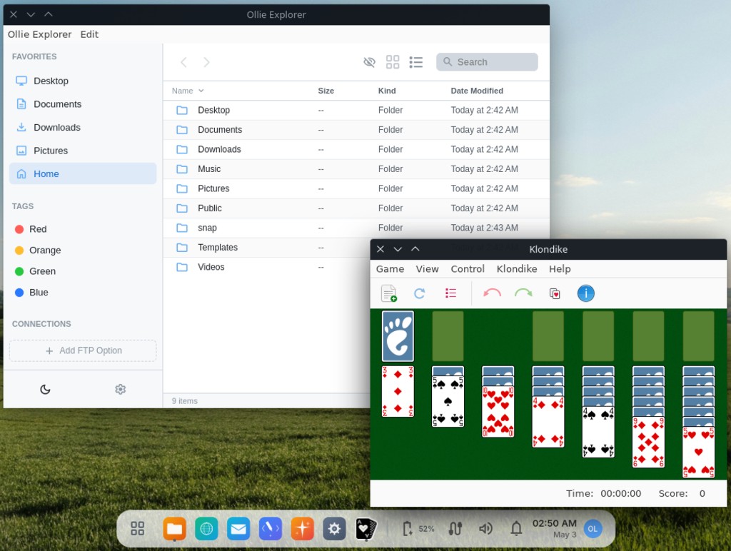 Ollie Explorer on the desktop alongside other running applications
